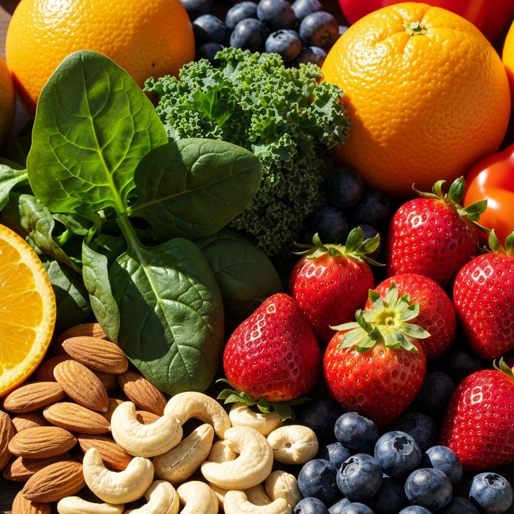 Fresh colorful fruits and vegetables rich in vitamins